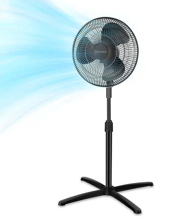 PELONIS Fan Portable 16 Inch Pedestal Fan| 3-Speed| 90° Oscillation| Adjustable Height| Standing Floor Fan for living room bedroom kitchen and home office| Black PFS40M2ABB