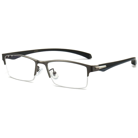 ANRRI Blue Light Glasses for Men Semi Rimless Rectangle Metal Frame UV Blocking Computer Glasses+2.50 Magnification