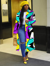 Lapel Windbreaker Jacket for Stylish Outerwear worn by a woman with vibrant colors and geometric patterns, perfect for fashion.