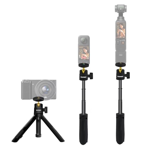 HAFOKO Desktop Camera Tripod Extendable Mini Selfie Stick Phone Tripod Vlog Travel with 360° Ball Compatible for Gopro/DJI Osmo Pocket 3/Insta 360 X4/X3 Go3 3s/Webcam
