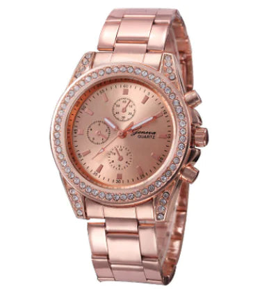 Geneva Three-Eye Quartz Watch with Diamond Accents